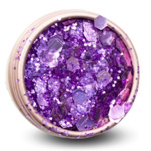 Paillettes violettes claires dans un pot de 5 grammes