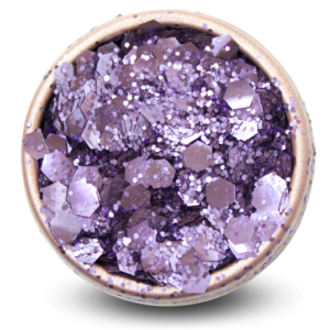 Paillettes violettes foncées dans un pot de 5 grammes