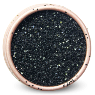 Paillettes noires dans un pot de 5 grammes